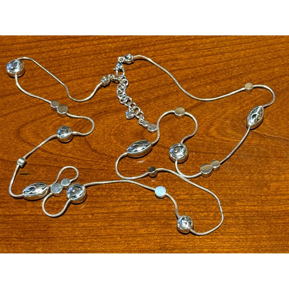 Brighton Contempo Silver-Plated Scroll Etched Bead Snake Chain‎ Necklace w/Heart